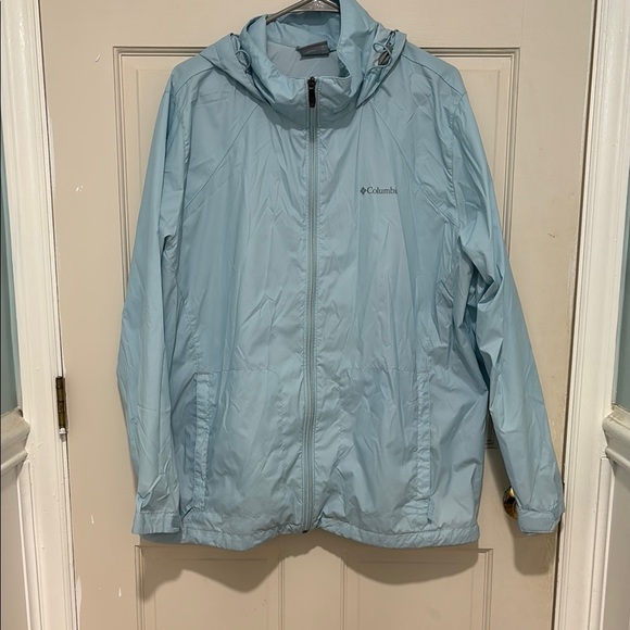Columbia plus size Sky Blue Hooded Windbreaker - Picture 1 of 4